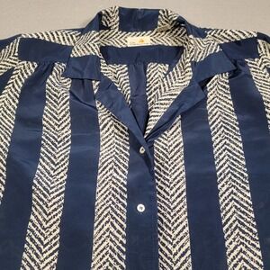 Vintage‎ 90s Liz Claiborne Top Long Sleeve Blue Striped Chevron Blouse Size 8
